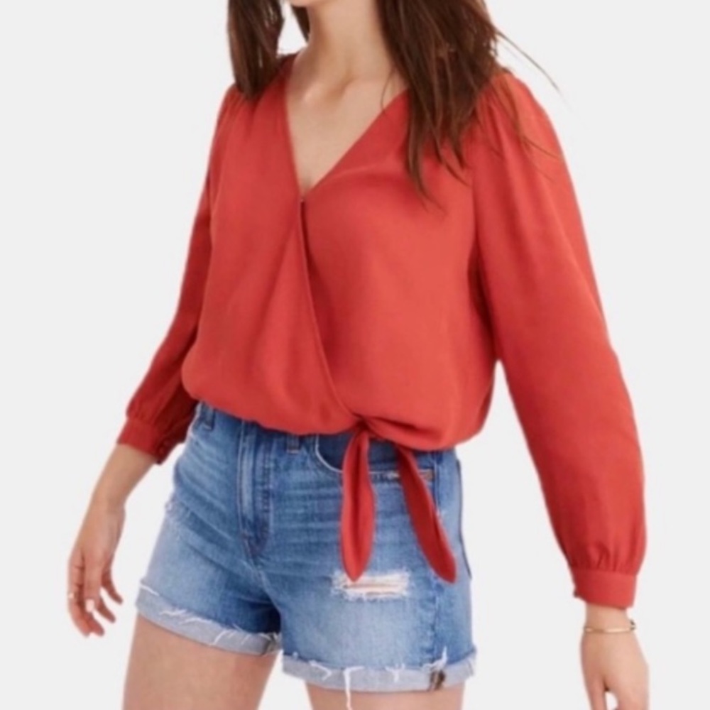 Madewell Wrap Top in Bright Ember, Size XXS